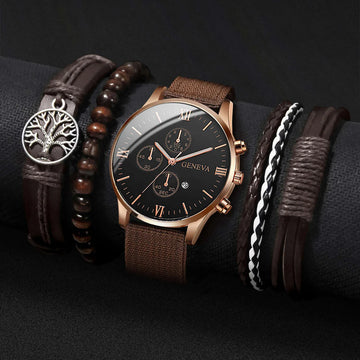 4/5PCS Fashion Men Watches Casual Nylon Band Male's Quartz Watch Bracelets Set Relogio Masculino Reloj Hombre(Without Box)
